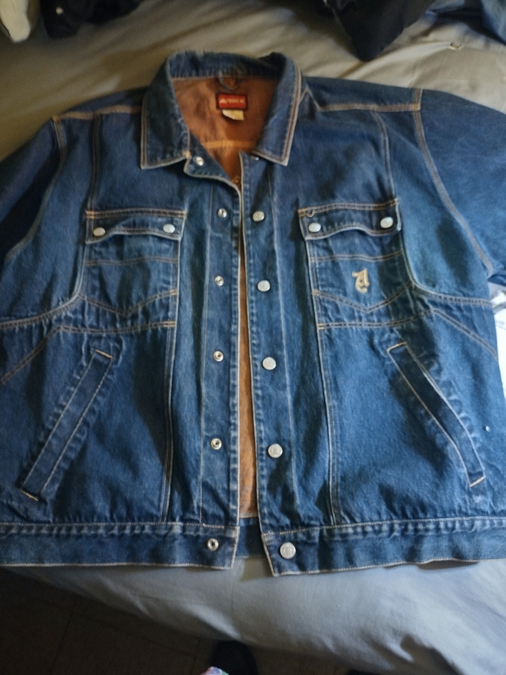 Avirex Blue Denim Bomber Jacket with Tan Sherpa Trim 2XX